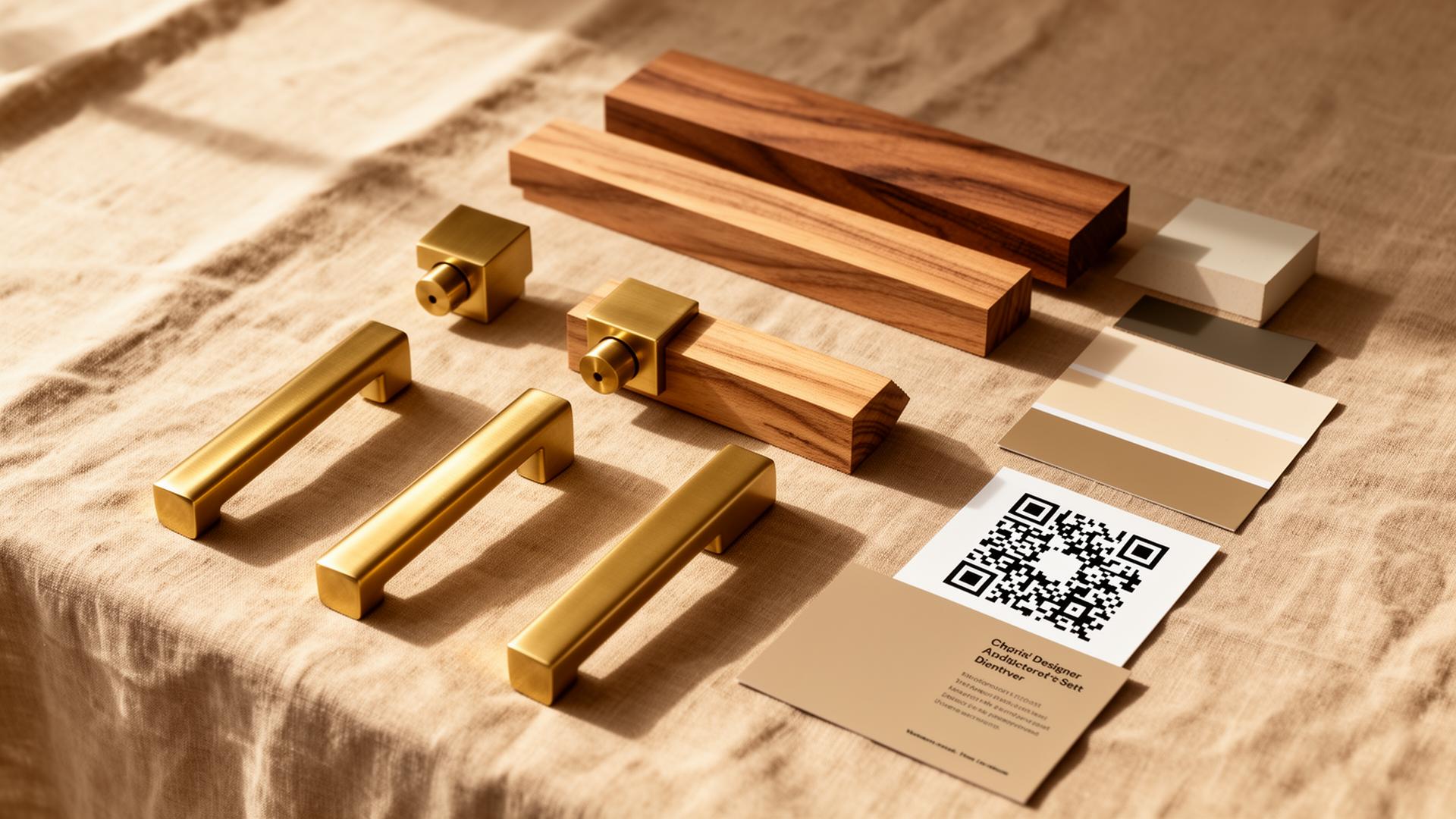 Designer sample flat lay with QR code