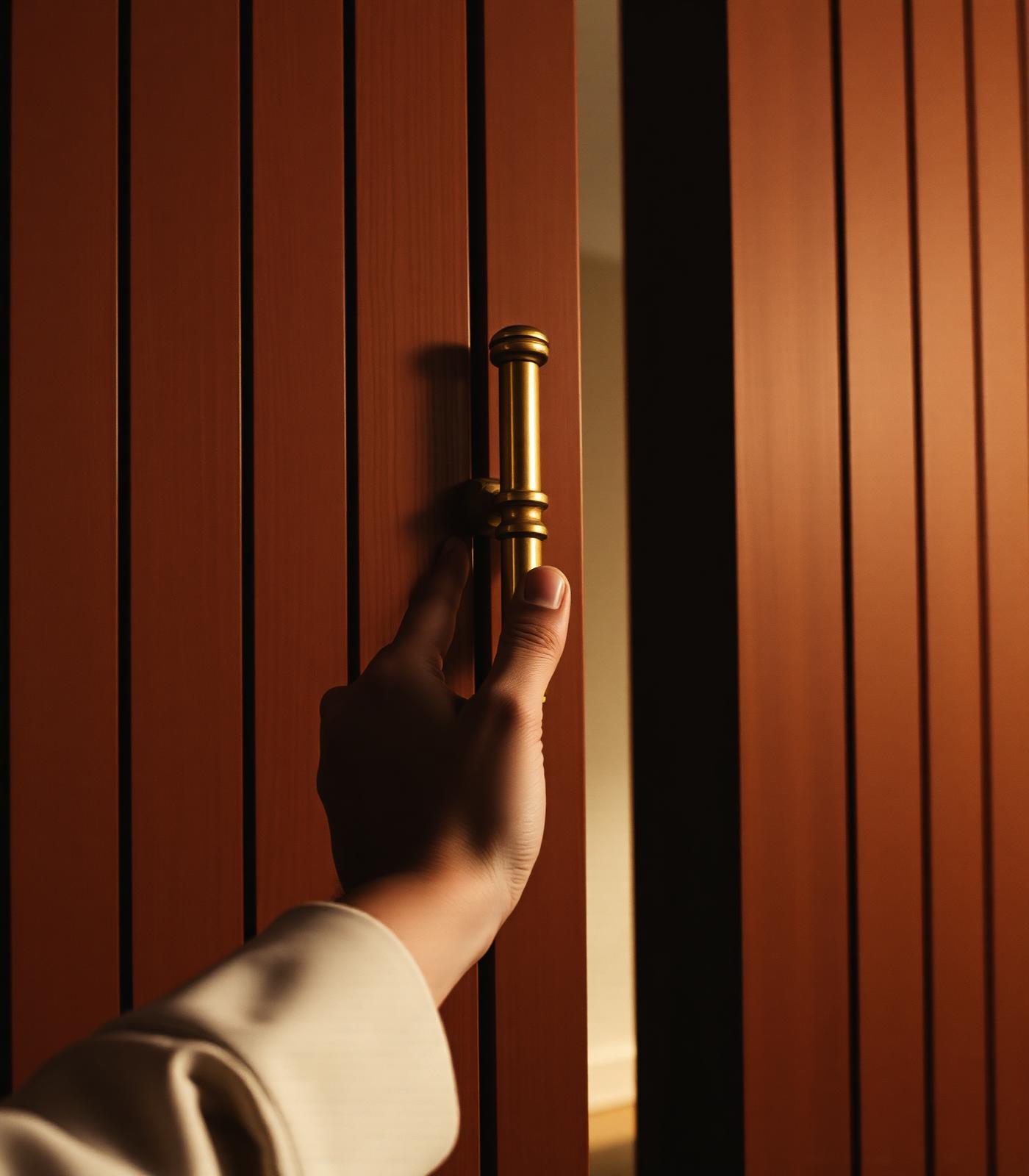 Hand on a brass pull handle